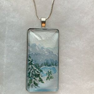 Original Watercolor Scenic Mountain Pendant Necklace